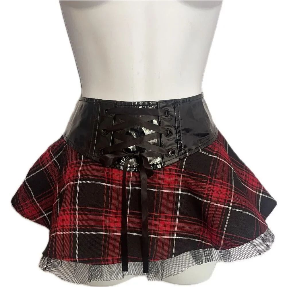 Vintage Lip Service Red Plaid Tartan Corset Skirt Women’s Size M